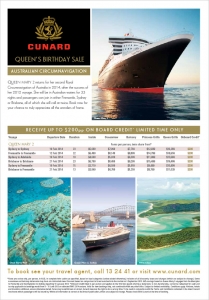 Cunard Queen's Birthday Sale
